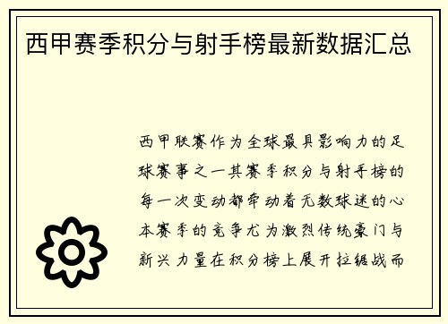 西甲赛季积分与射手榜最新数据汇总